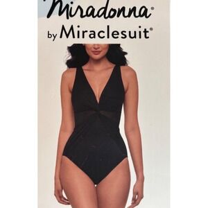 NWT Miradonna by Miraclesuit Black Twist Front Mesh One Piece Swimsuit Size 12